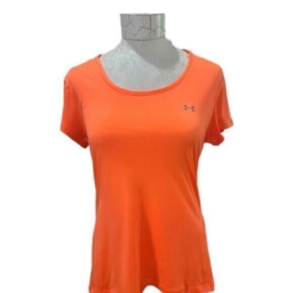 EUC Under Armour Women’s Florescent Orange Heat Gear Athletic Top - Size Medium - Picture 1 of 5